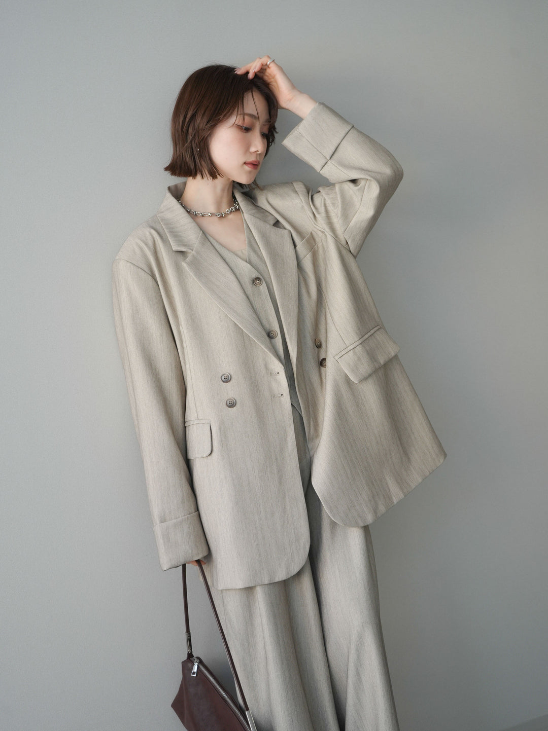 [予約]ダブルボタンヘリンボーンジャケット/beige