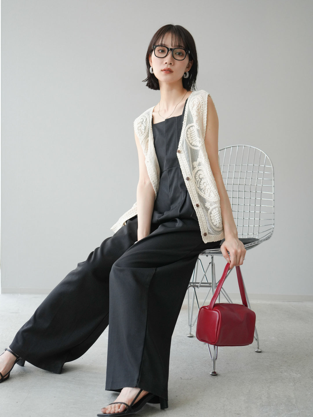 【預購】皮帶設計工裝褲/黑色