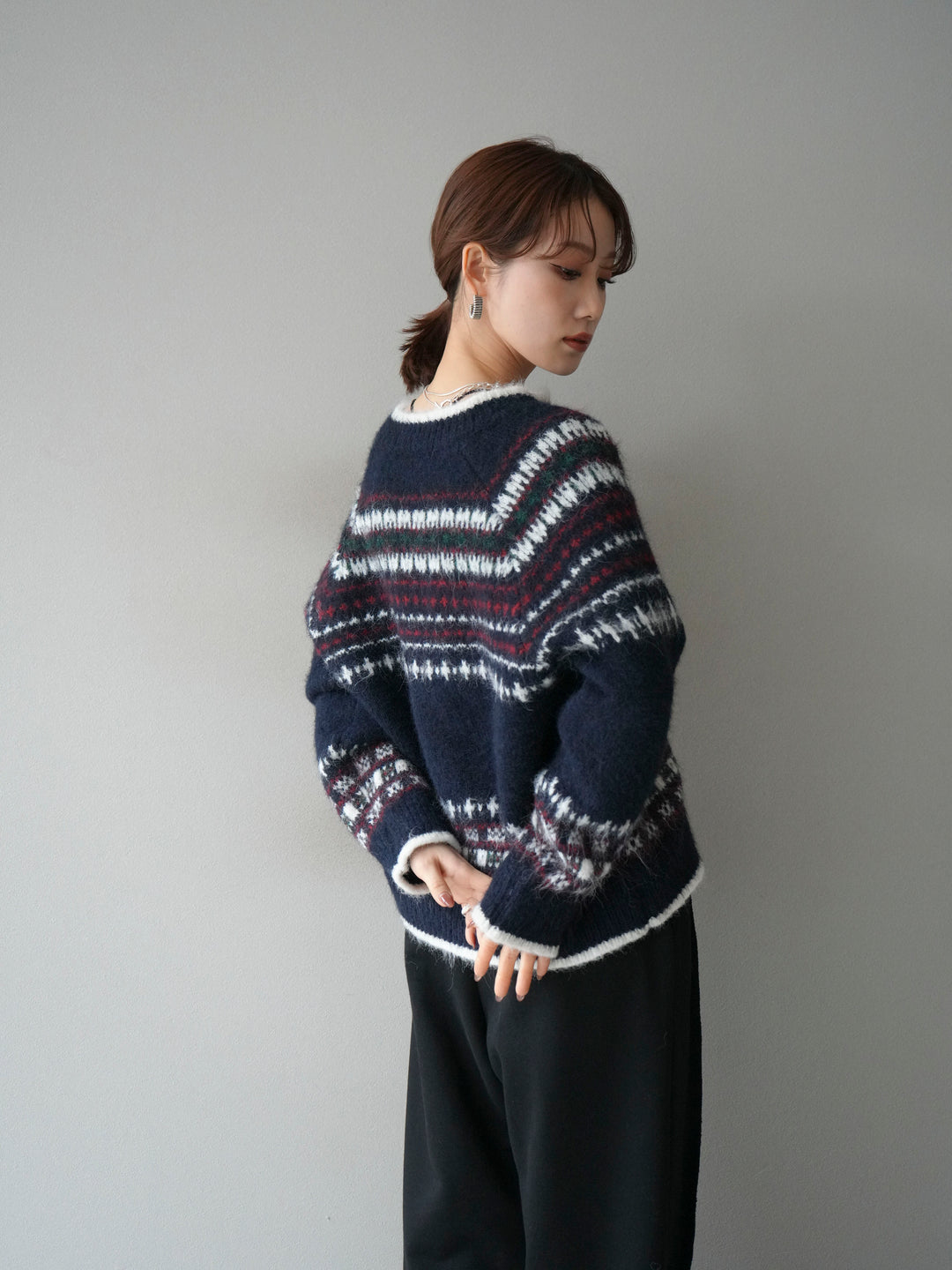 [SET]求心柄ウッドボタンニットカーディガン+選べるアクセセット(2set)