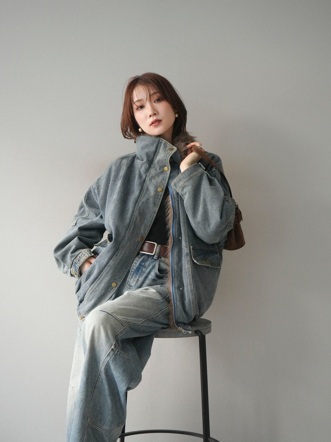 [SET]デニムxファーブルゾン+選べるアクセセット(2set)