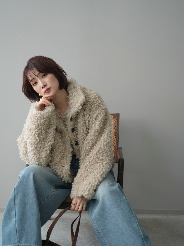 [SET]プードルファーミドルスタンドブルゾン+ベルト付裏起毛カーブデニムパンツ(2set)