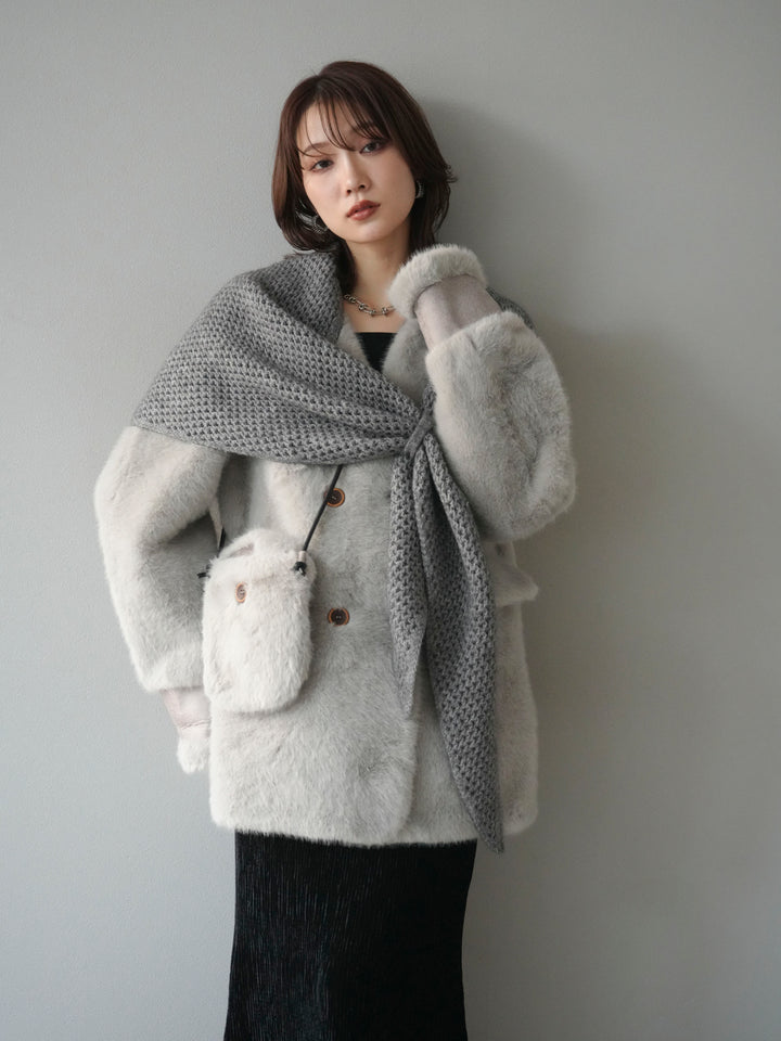 [予約]バッグ付エコファーノーカラーコート/gray