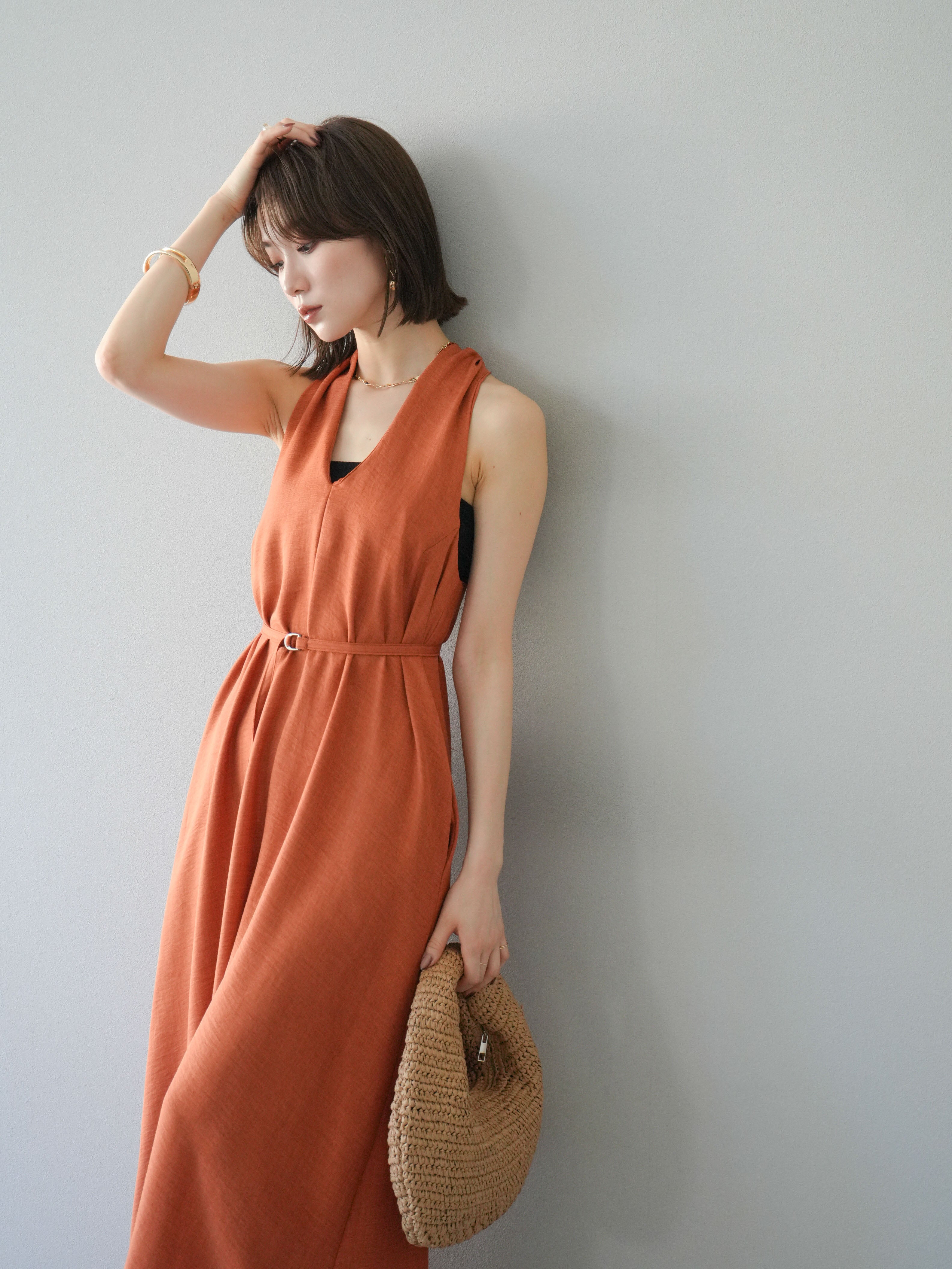 予約]ループデザインムラ染めワンピース/オレンジ – Lumier