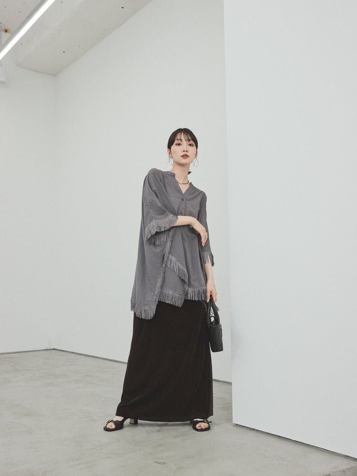[SET] 方形流蘇斗篷襯衫 + 天鵝絨短裙 (2set)