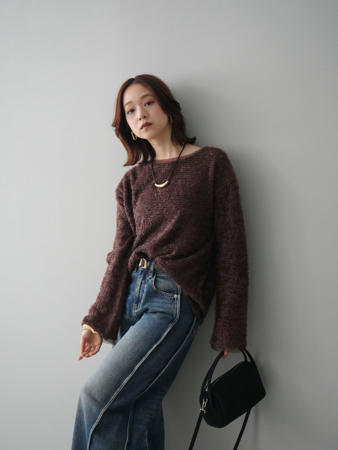 [予約]ラメシャギートップス/brown