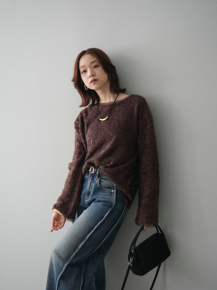 [予約]ラメシャギートップス/brown