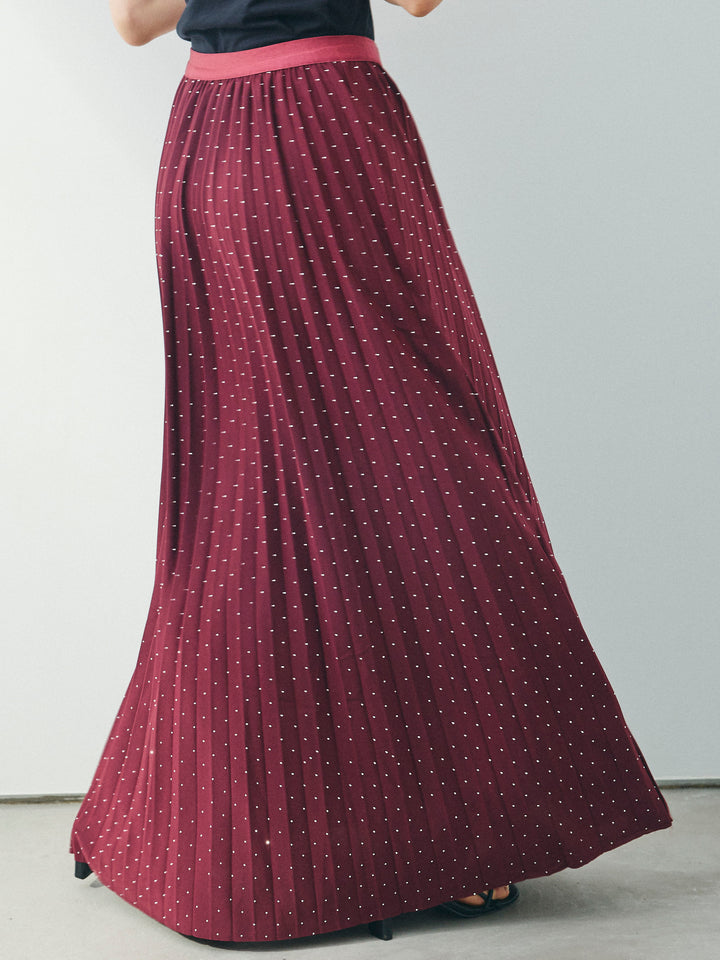[予約]ラインストーンプリーツスカート/バーガンディー