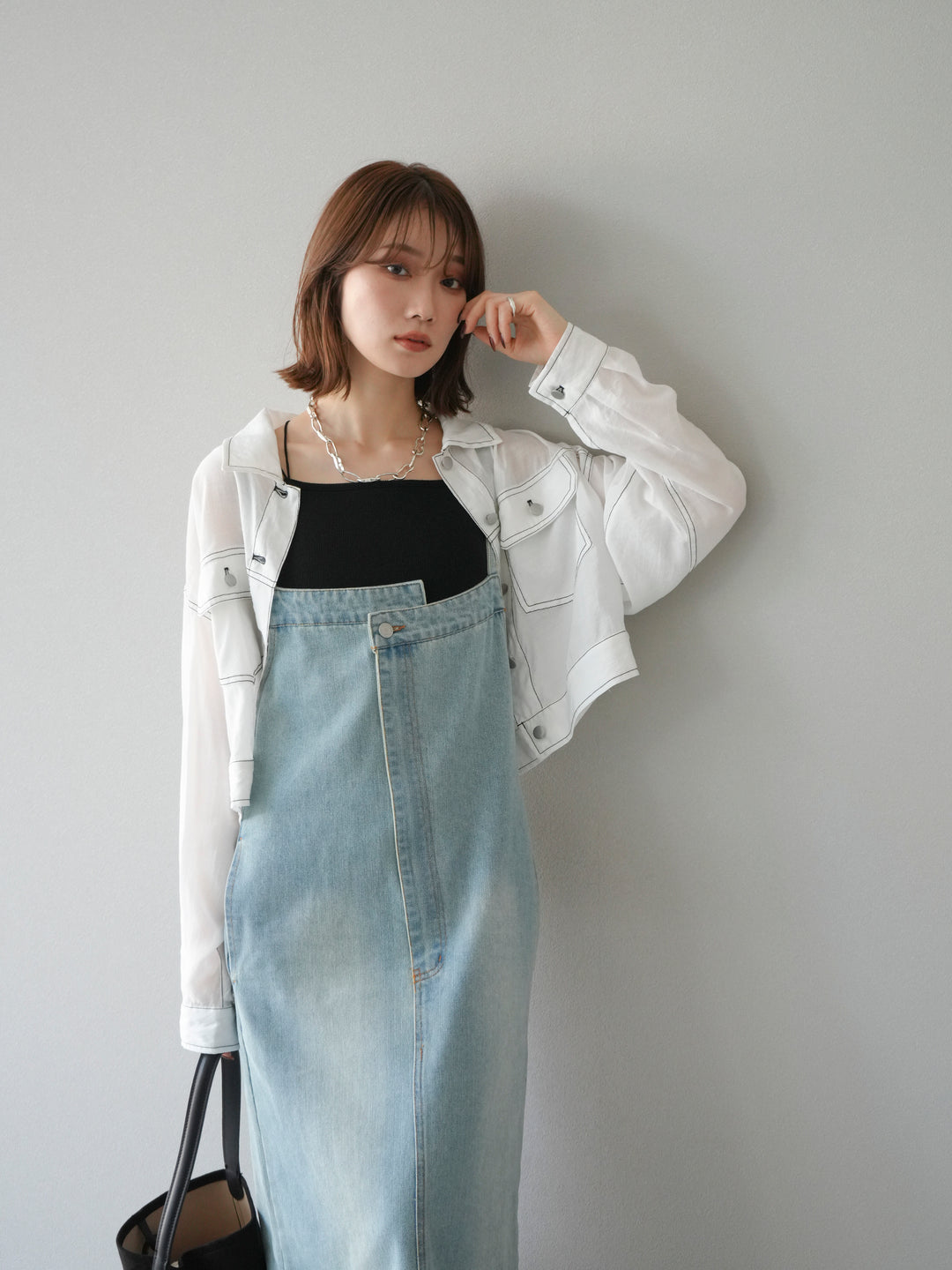 【預購】不對稱牛仔洋裝/奶白色