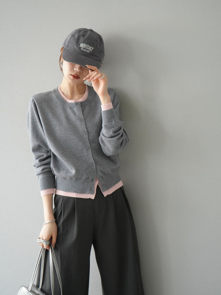 【SET】同色系疊穿開襟衫+雙褶寬褲（2件組）