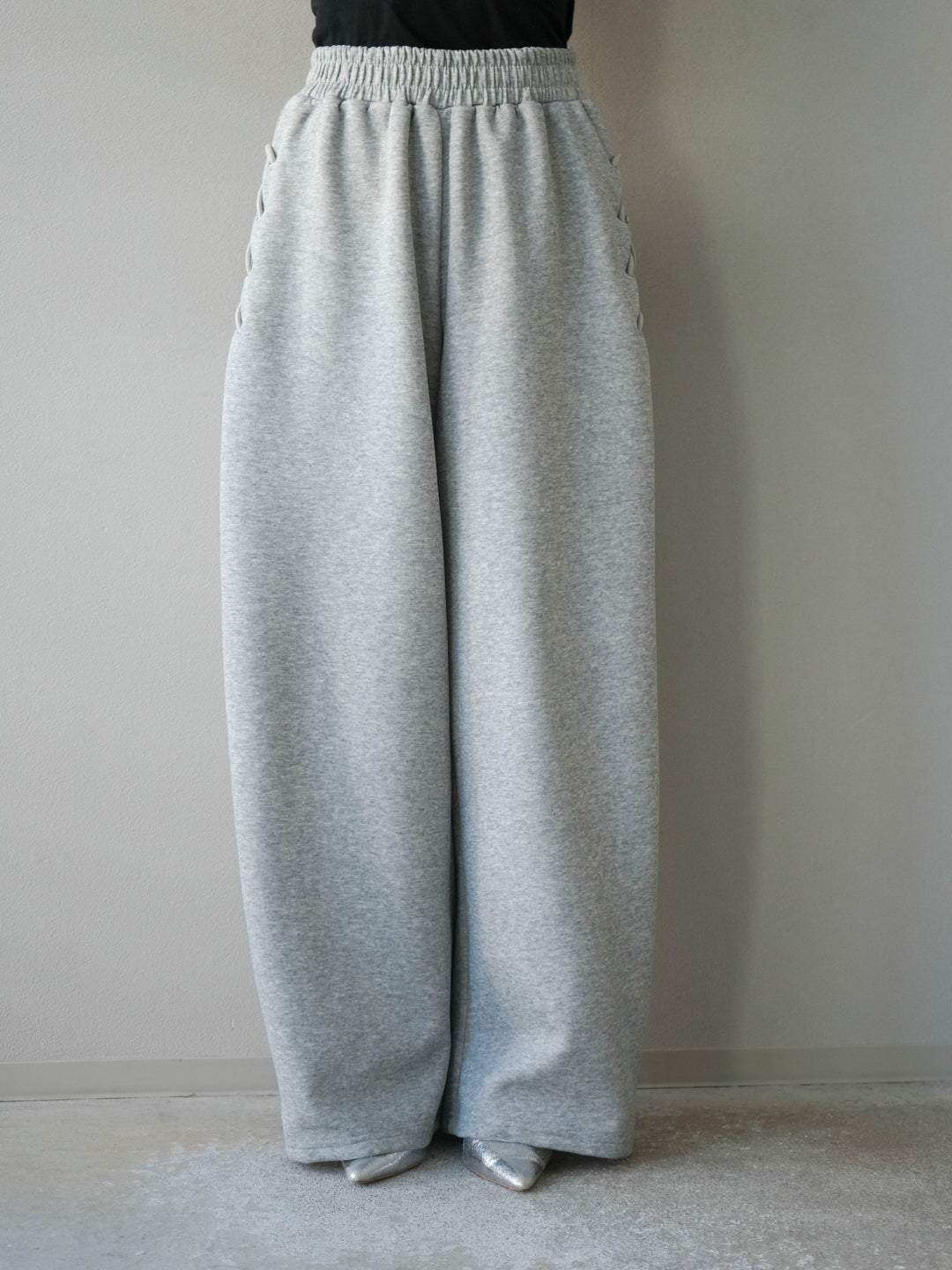 [予約]サイドレースアップスウェットワイドパンツ/グレー