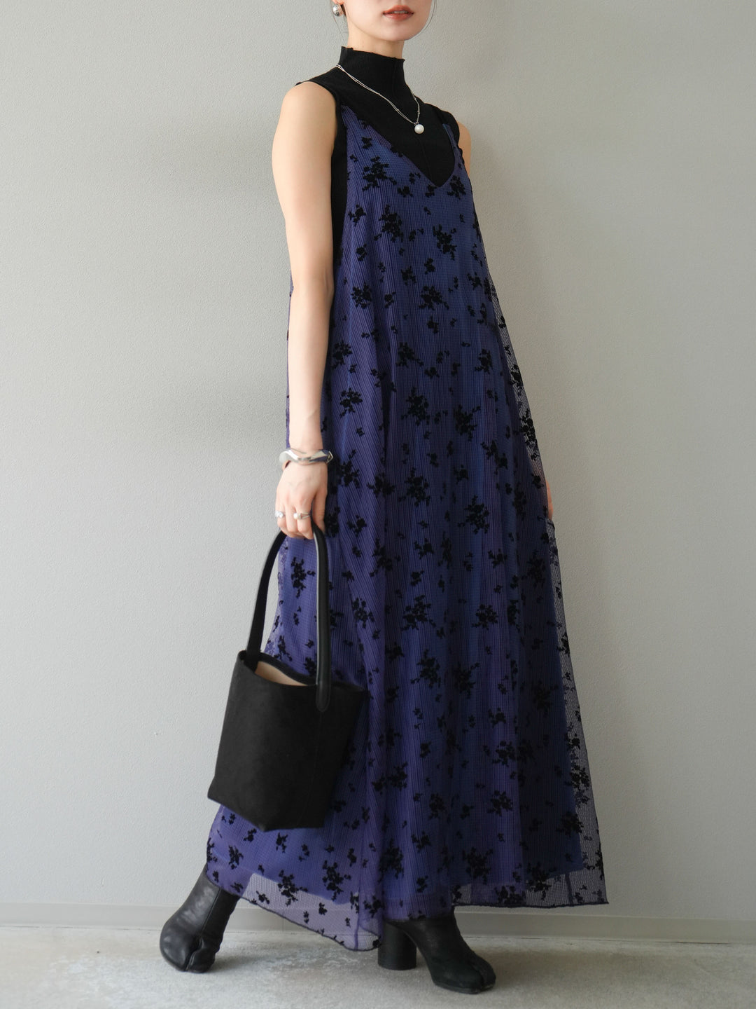 [予約]フロッキーチュールレイヤードベロアキャミワンピース/パープル