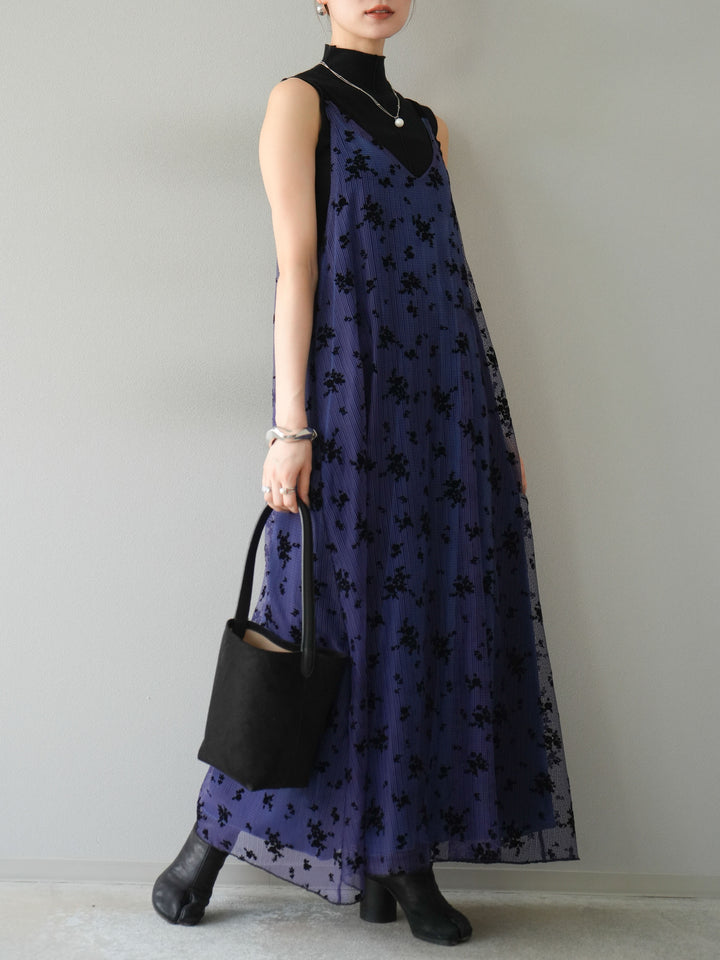 [予約]フロッキーチュールレイヤードベロアキャミワンピース/パープル