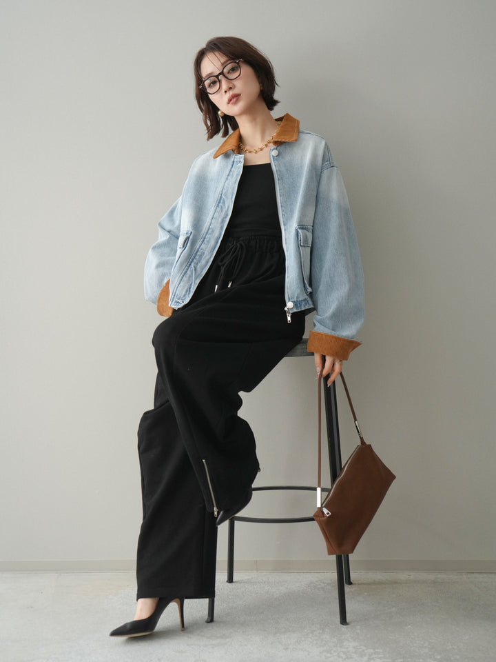 [予約]コーデュロイ×デニムショートカバーオール/bleach