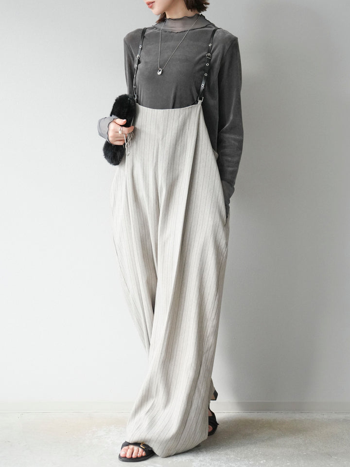 【着回しセット】[SET]ヘリンボーンストライプジレ+シアー切替ベロアトップス+ヘリンボーンストライプサロペット(3set)