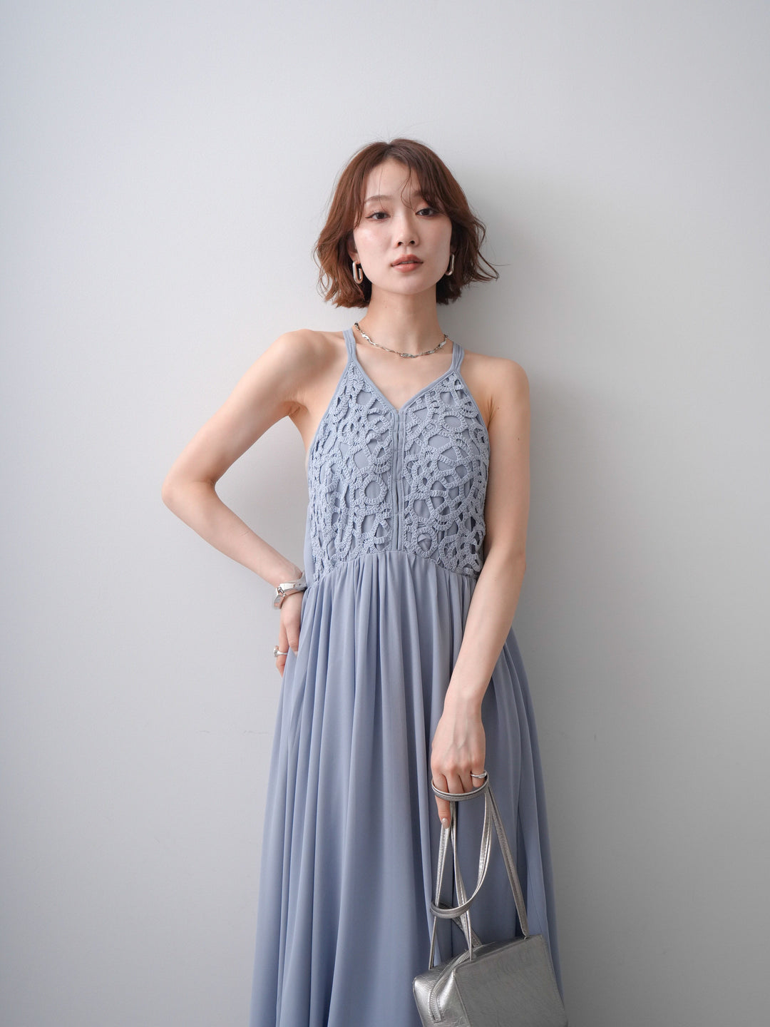 [予約]クロシェシフォンキャミワンピース/lightblue