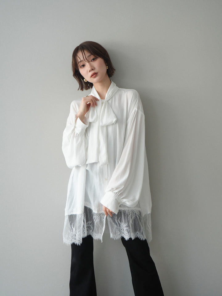 [予約]レースヘムボウタイブラウス/white