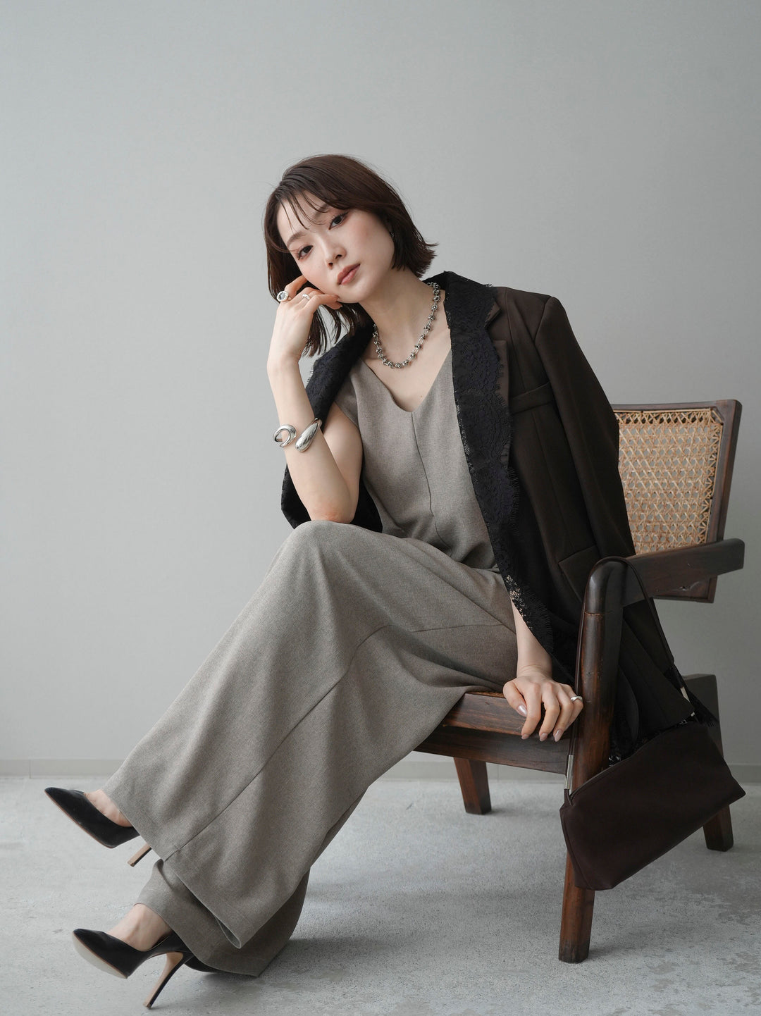 [予約]レースドッキングオーバージャケット/brown