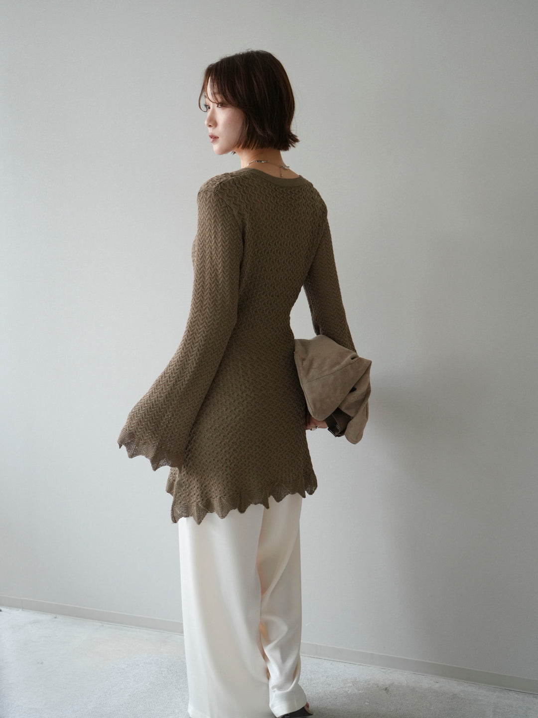 [予約]ヘンリーネックニットチュニック/khaki