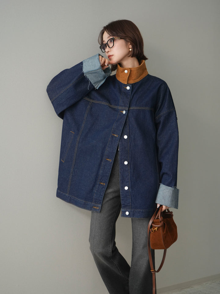 [SET]コーデュロイ×デニムミドルジャケット+フレアデニムパンツ(2set)