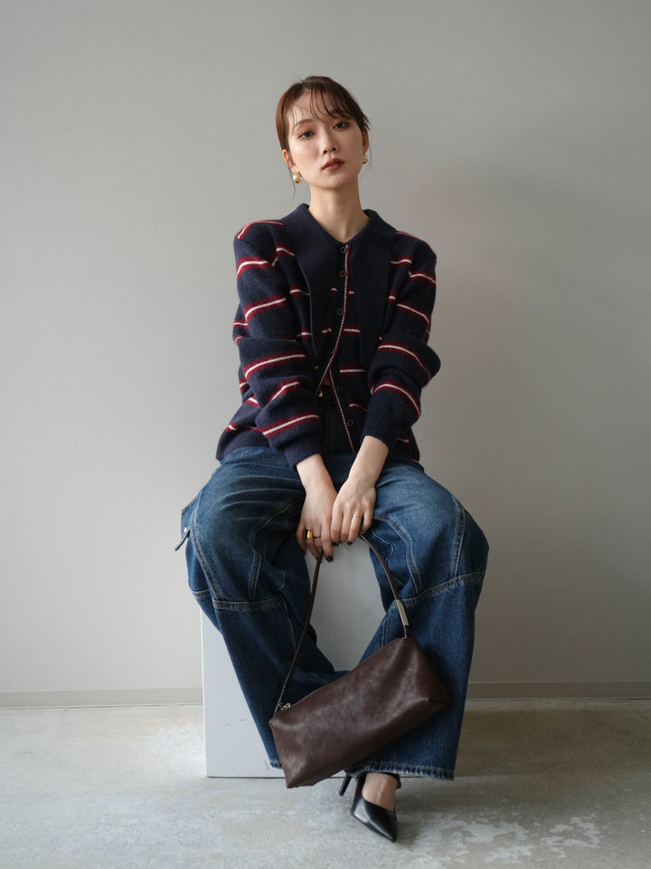 [予約]ボウタイボーダーニットカーディガン/navy