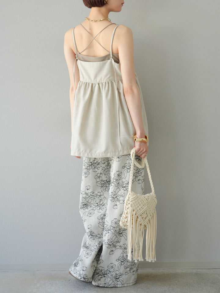 【預購】花朵提花牛仔寬褲/黑