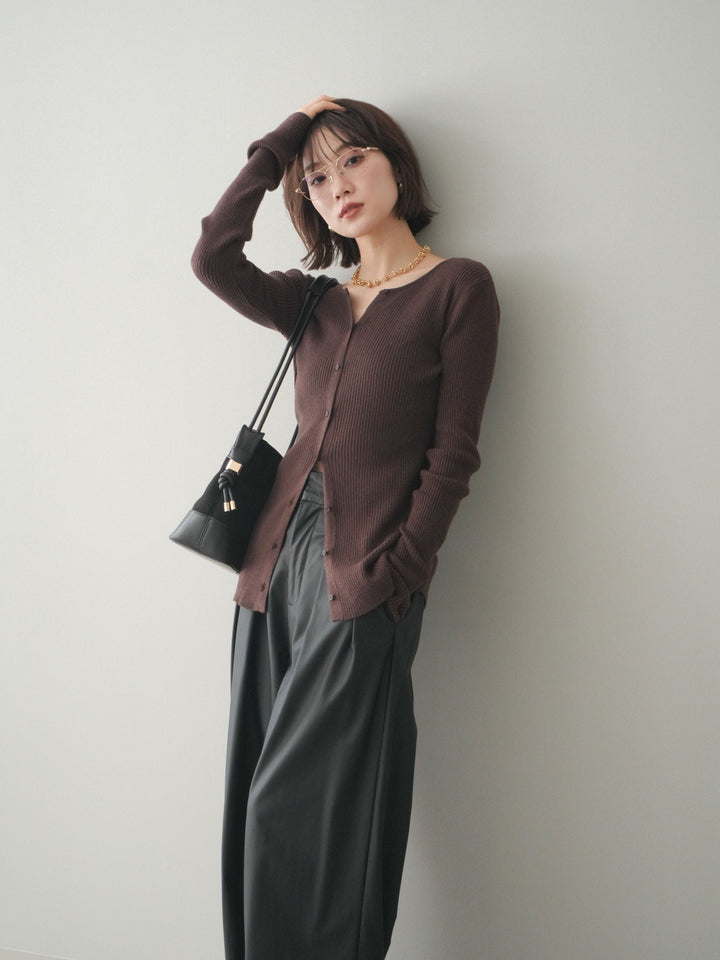 [予約]前後2WAYリブ編みクルーネックカーディガン/darkbrown