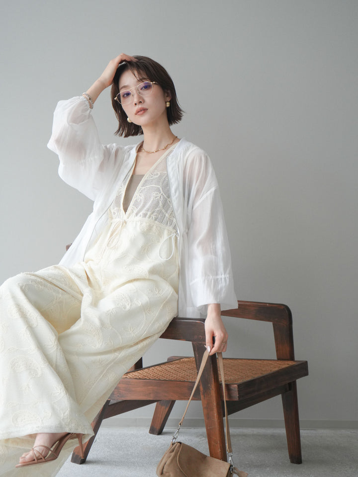 [SET]レース刺繍サロペット+ドロストシアーブルゾン(2set)