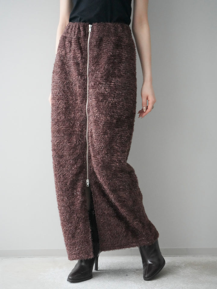 [予約]ラメシャギーフロントジップスカート/brown