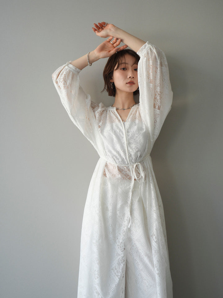 [SET]シアーレースロングガウン+シアーレースイージーパンツ(2set)