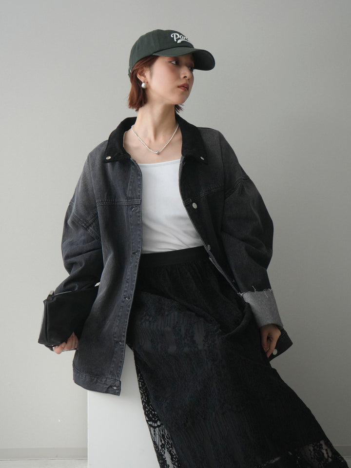 [予約]コーデュロイ×デニムミドルジャケット/gray