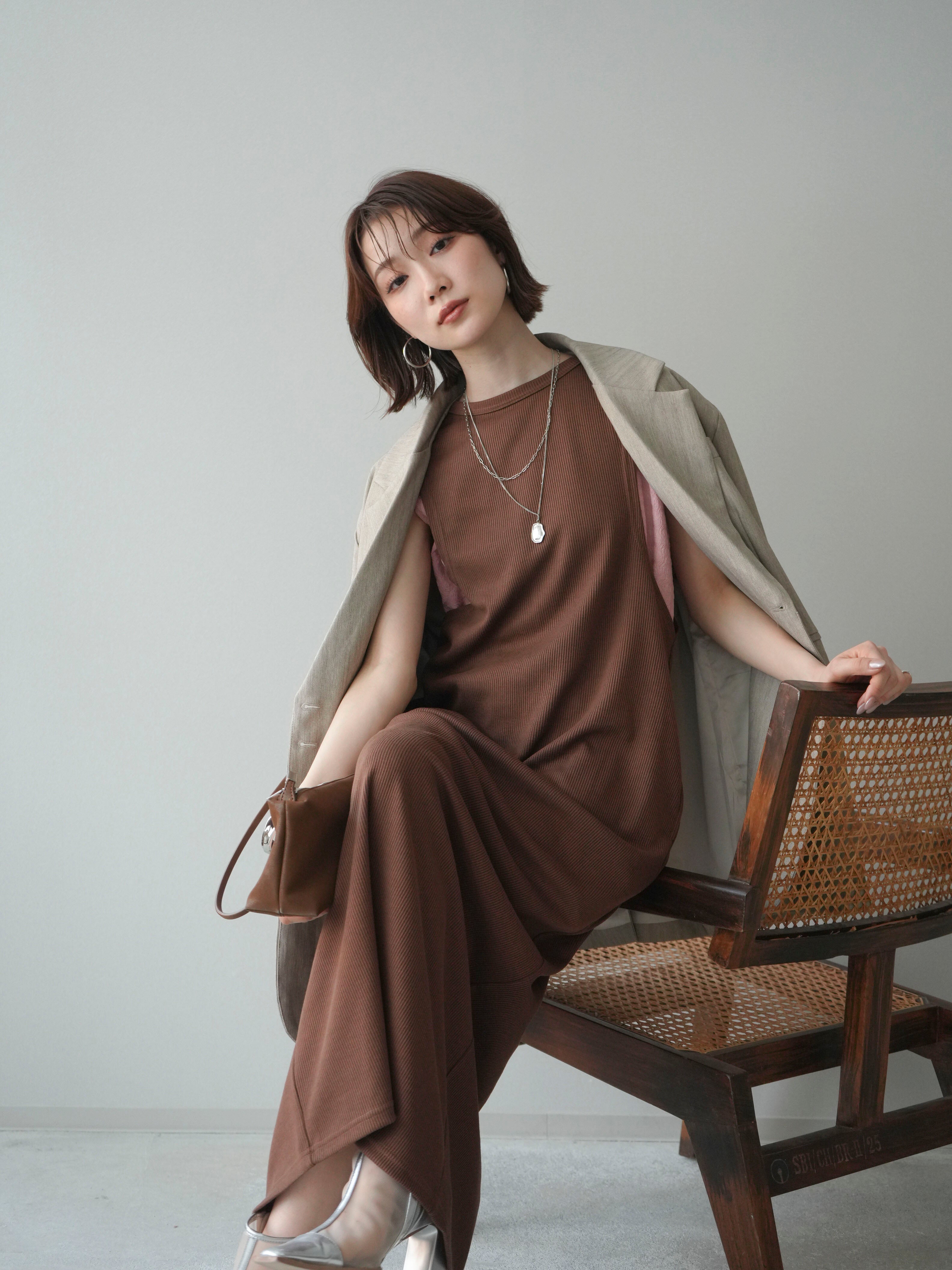 予約]バイカラーレイヤードノースリーブワンピース/brown – Lumier