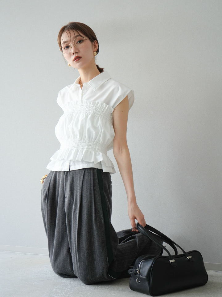 [予約]サイドラインストライプワイドパンツ/チャコール