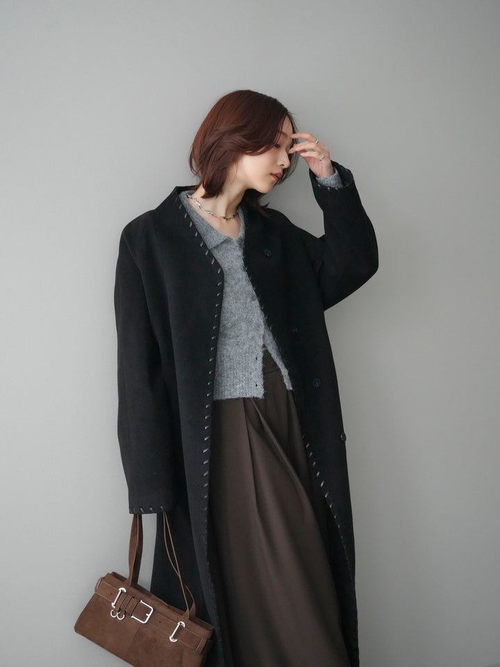 [SET]ハンドステッチ裏中綿ロングコート+テープベルトタックバギーパンツ(2set)