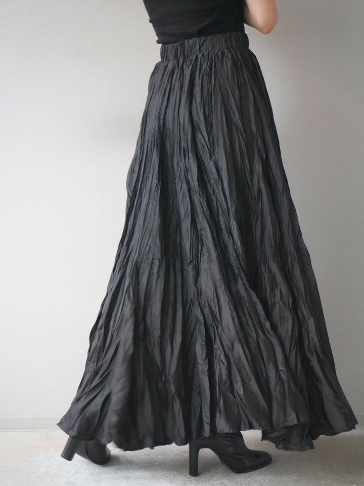 [予約]ワッシャープリーツロングスカート/black