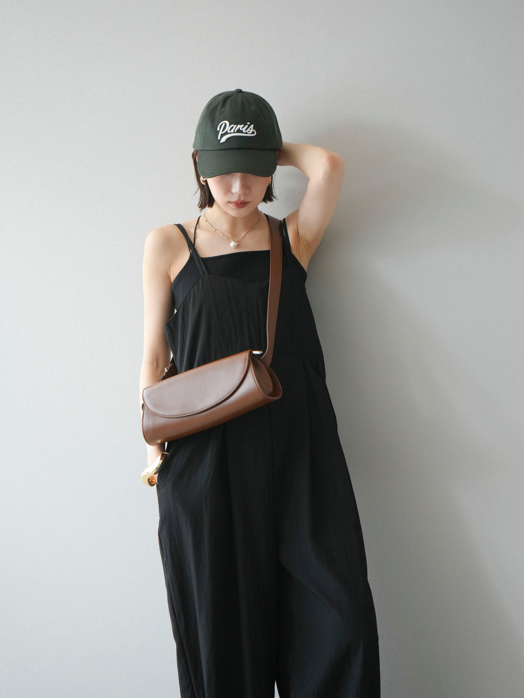 [SET]リネンライクビスチェデザインサロペット+ダブルストラップカットリブブラキャミソール(2set)