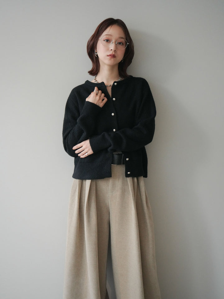 [SET]アンティークボタンニットカーディガン+ベルトデザインループコールテンワイドパンツ(ベルト付き)(2set)