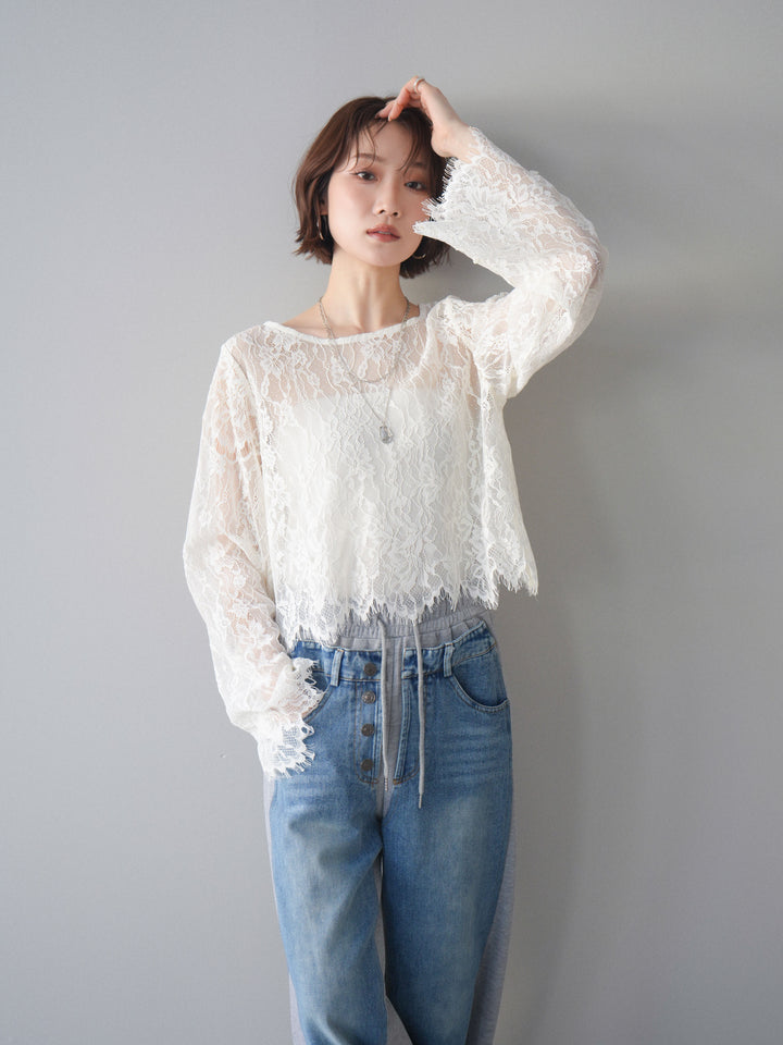 [SET]2WAYスリーブレーストップス+選べるアクセセット(2set)