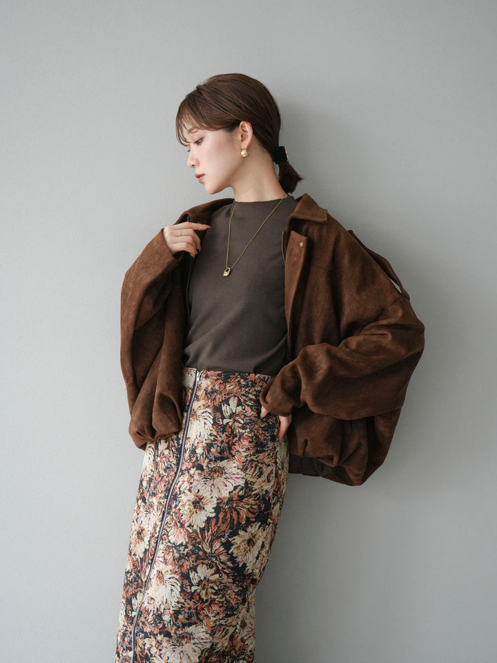 [套裝] 麂皮外套 + 小領法式針織上衣 + 哥布蘭前拉鍊緊身裙（3 套）