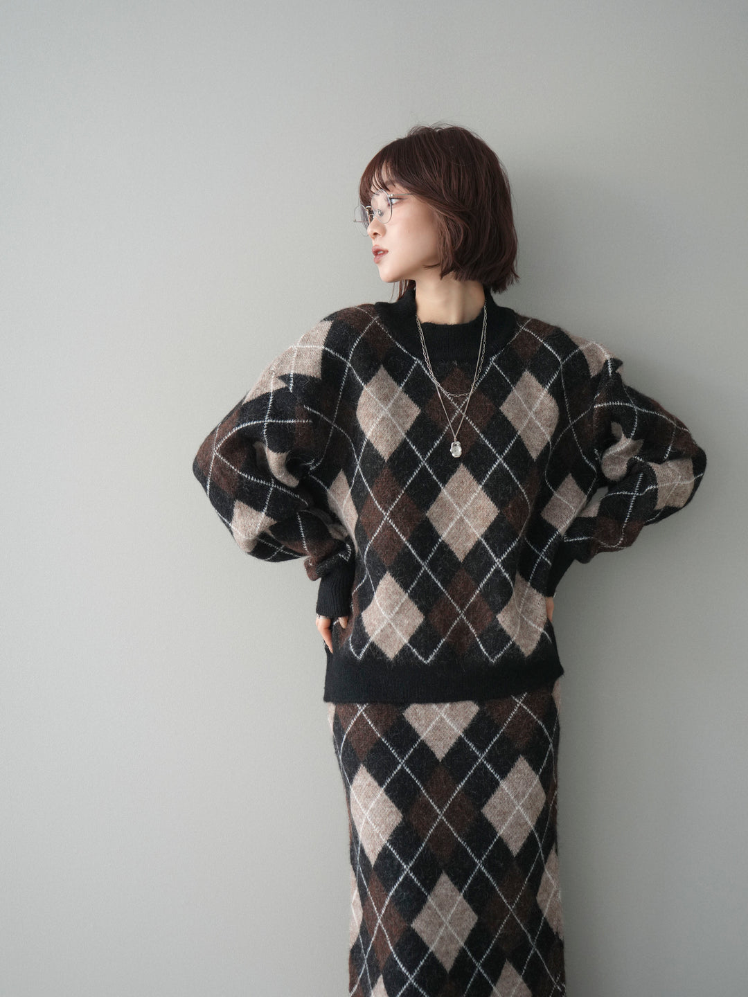 [SET]アーガイルニットプルオーバー&ロングスカートSET UP(2set)