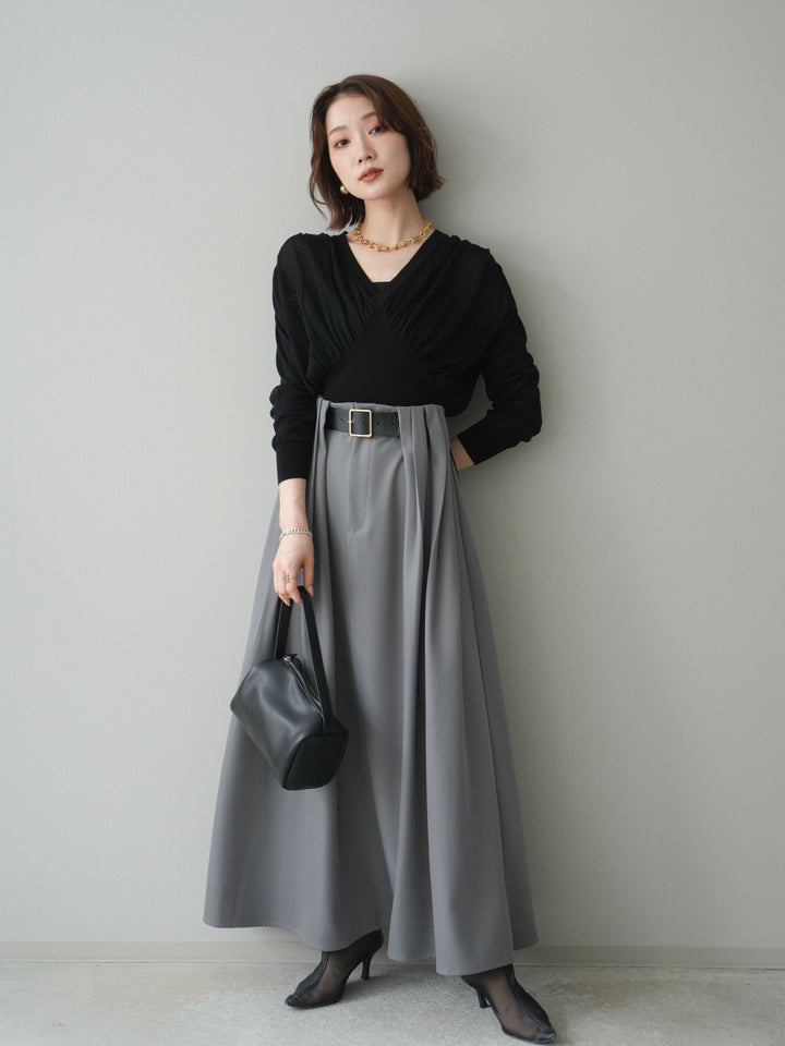 [予約]ベルトループフレアスカート/gray