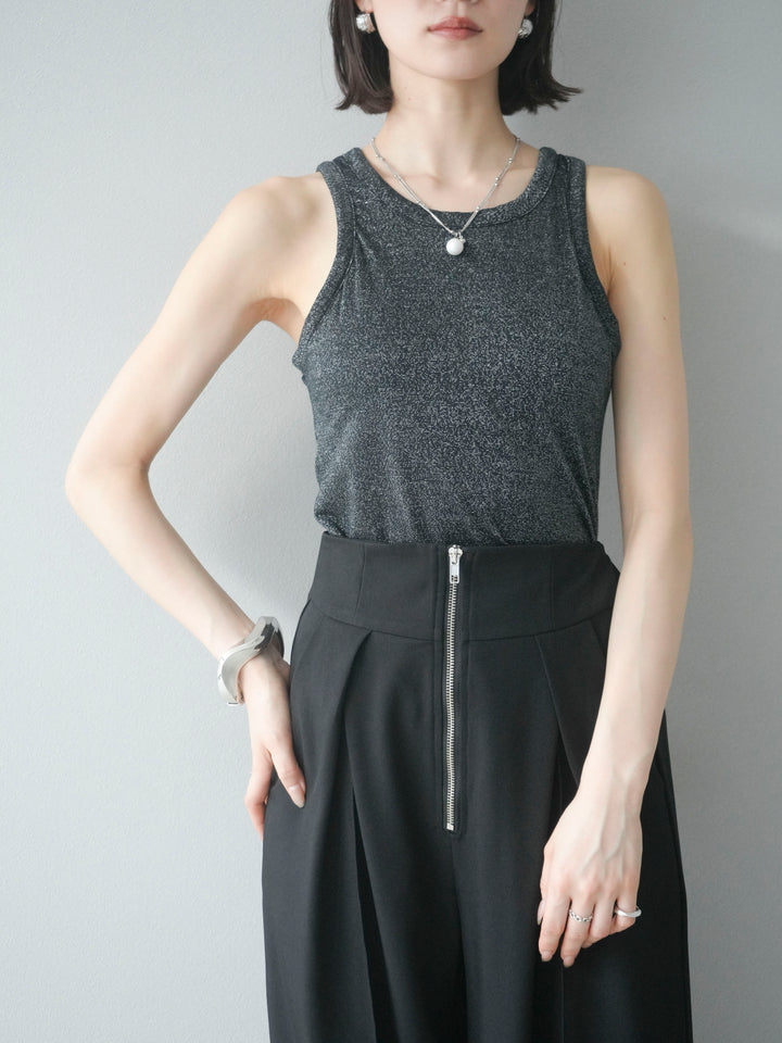 [予約]カップ付きラメアメスリブラトップ/ブラック