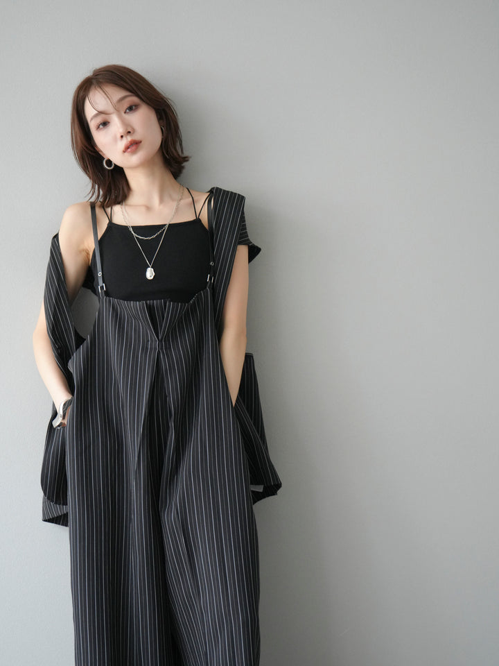 [SET]ヘリンボーンストライプジレ+ヘリンボーンストライプサロペット(2set)