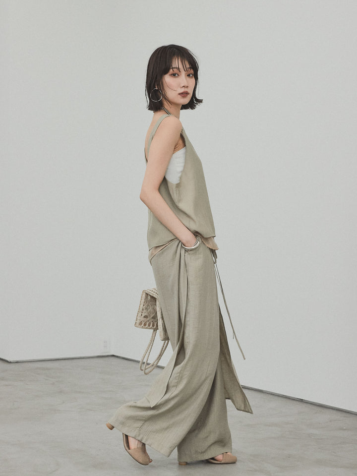 [予約]ワッシャーサテンレイヤードスカートパンツ/カーキベージュ