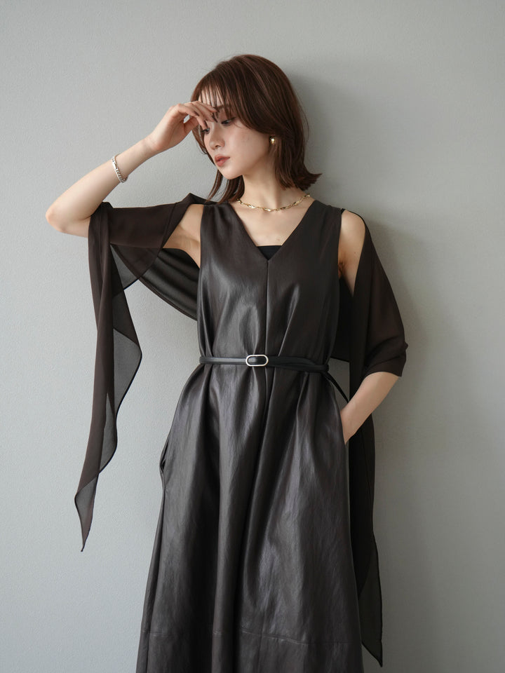 [予約]レザーAラインワンピース/ブラウン