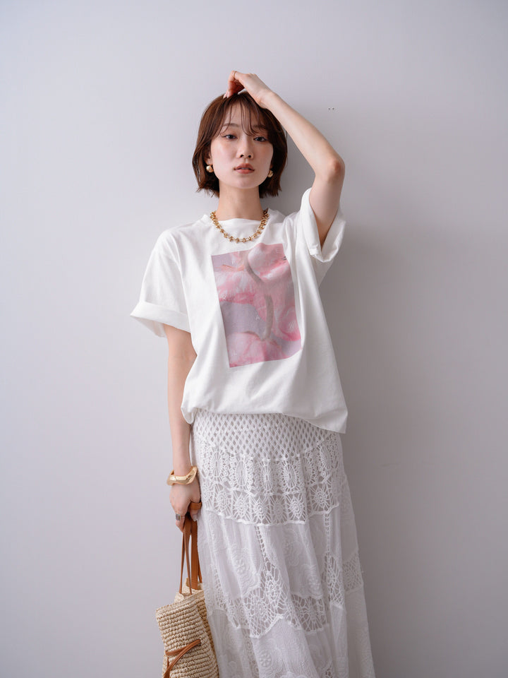 [SET]ニュアンスフローラルフォトTEE+クロシェマキシスカート(2set)