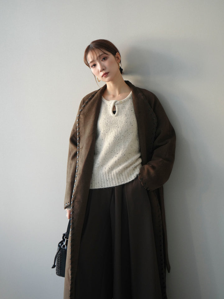 [SET]ハンドステッチ裏中綿ロングコート+テープベルトタックバギーパンツ(2set)