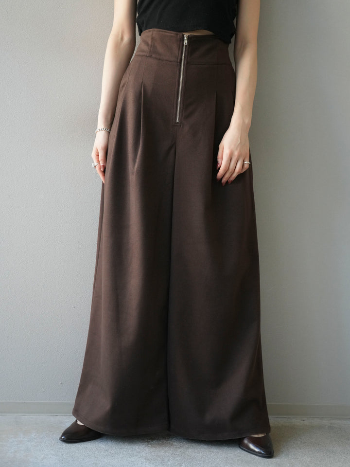 [予約]ウールタッチフロントジップパンツ/brown