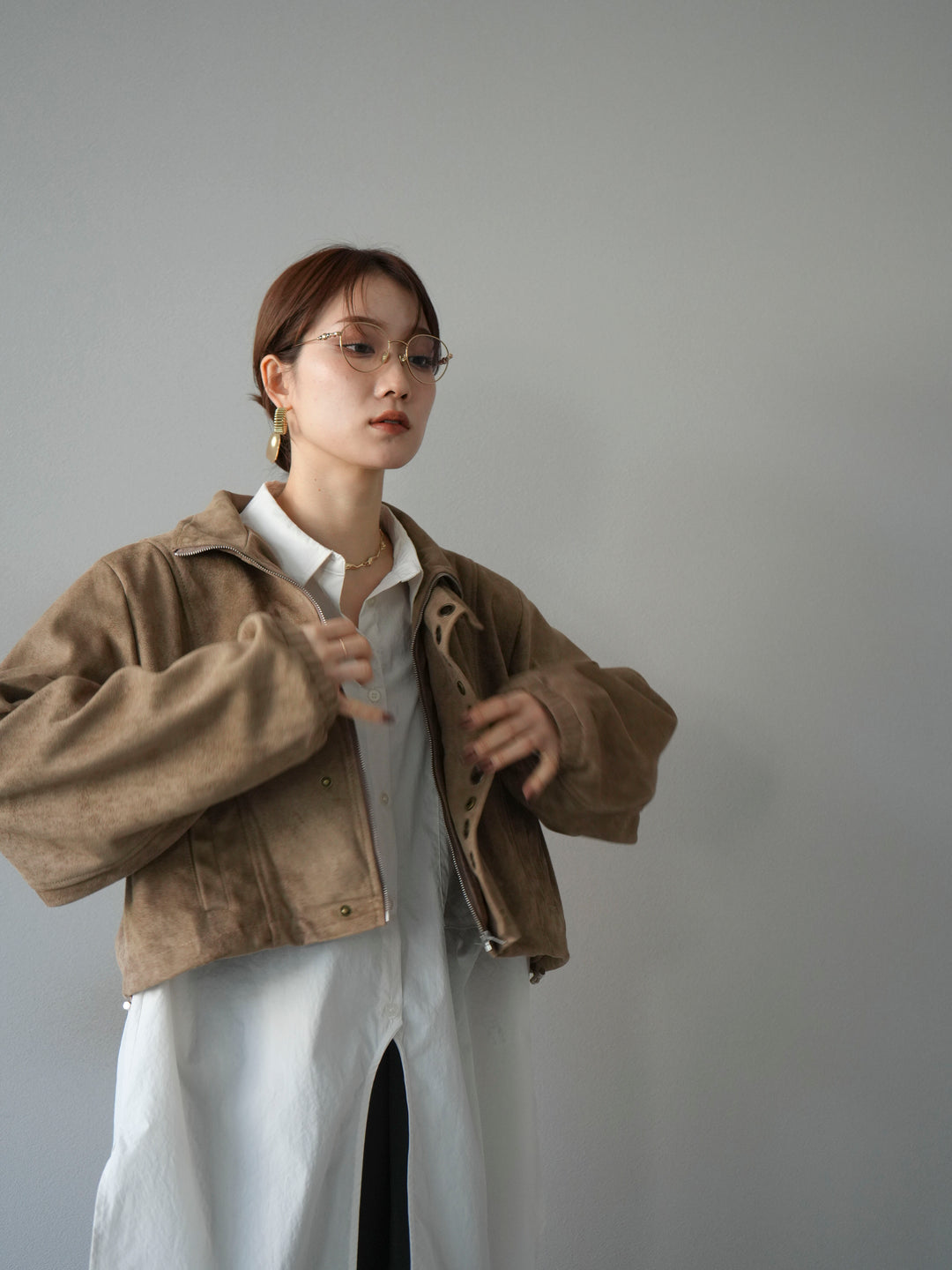 [予約]パンチングデザインスエードショートジャケット/ベージュ