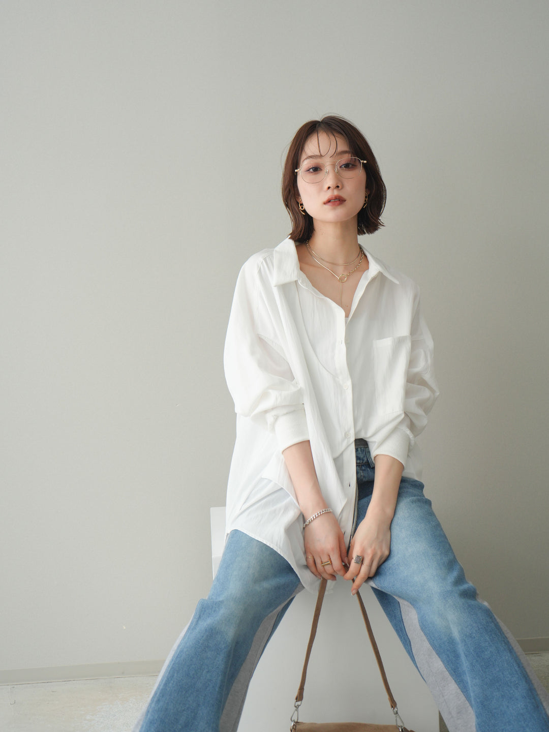 [予約]リブカフスアシンメトリーZIPデザインオーバーシャツ/offwhite