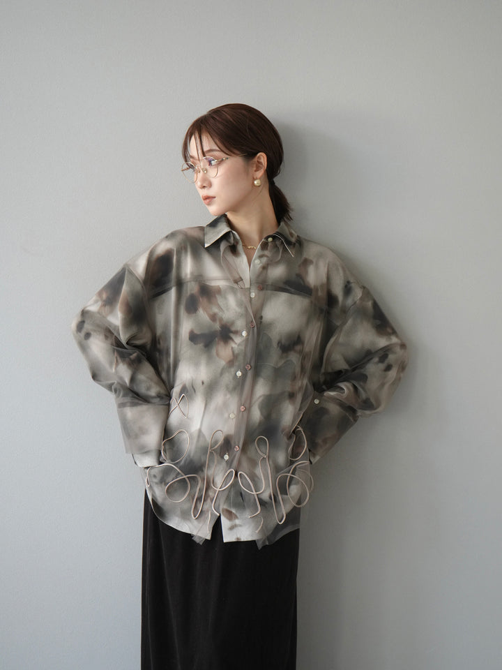 [SET]コード刺繍チュールシャツ＆ニュアンス柄シャツアンサンブル+選べるアクセセット(2set)